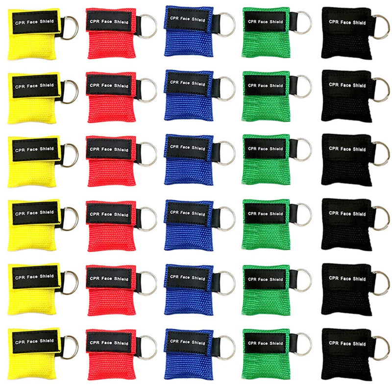 [Australia - AusPower] - CPR Mask, Disposable CPR Shield Mask Emergency Mask with One-Way Valve Breathing Barrier for First Aid(Colorful-30PCS) Colorful-30pcs 