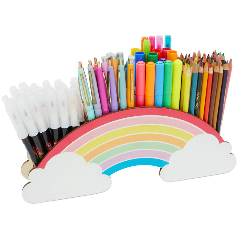 [Australia - AusPower] - Bright Creations Rainbow Wooden Pen Holder for Desk, Cute School Supplies (12.6 x 5 x 2.3 in) 