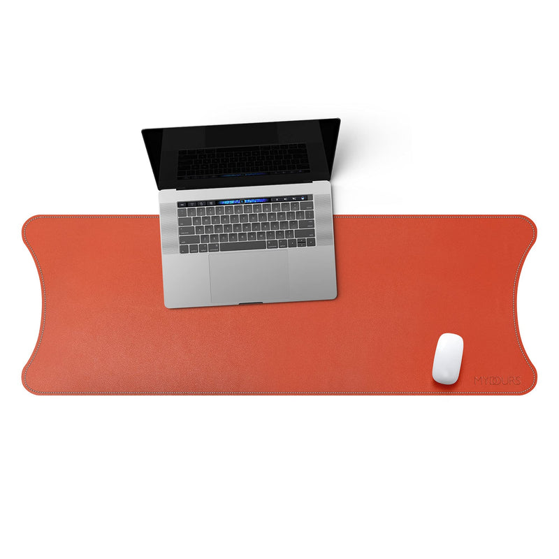 [Australia - AusPower] - Mydours 45.2" x 15.7" Large Leather Desk Mats for Keyboard and Mouse Pad, Waterproof Computer Desk Mouse Pad for Gaming, Writing, or Home Office Work (Orange) Orange 115x40cm 