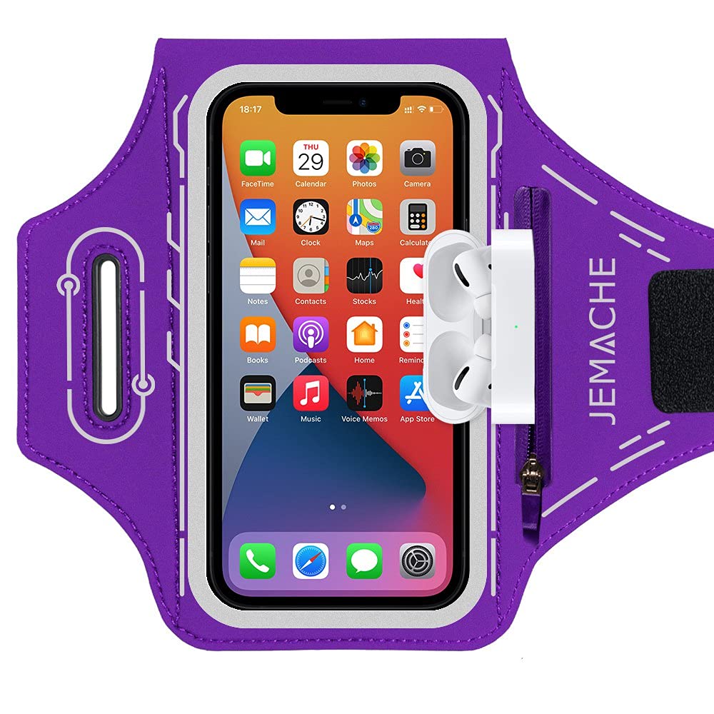 [Australia - AusPower] - iPhone 13 Pro Max, 12 Pro Max Armband, JEMACHE Gym Workouts Running Phone Arm Band for iPhone 13 Pro Max, 12 Pro Max, 11 Pro Max, Xs Max, 13, 12 with Airpods Holder (Purple) Purple 