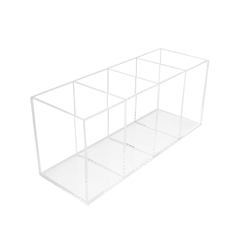 [Australia - AusPower] - Acrylic Pen Holder 4 Compartments,Clear Pen Holder Organizer Makeup Brush Holder for Office Desk Accessories,Cosmetic Brush Storage Box,Dorm,Bathroom,Kitchen (Clear) Clear 