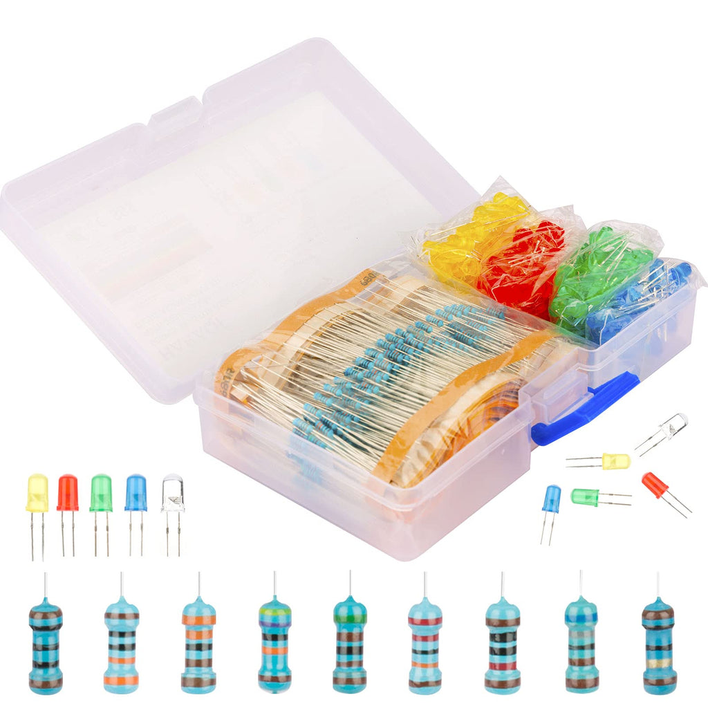 [Australia - AusPower] - 600Pcs Resistor Assortment Kit from 10 Ohm to 1M Ohm with 200Pcs 5mm LED Light Emitting Diode Assortment Kit for DIY Electric Projects 