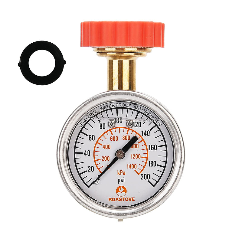 [Australia - AusPower] - Roastove 2-1/2" Lead-Free Water Proof Pressure Test Gauge,House Water Pressure Gauge,Garden Hose Pressure Gauge, 3/4" Female Hose Thread, 0-200 psi/kpa,Anti Vibration Glycerin Filled 