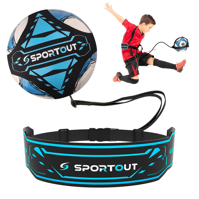[Australia - AusPower] - Sportout Hands Free Solo Soccer Trainer, Kick Trainer, Soccer Training Aid Widened Side Waist Protection, Two-Way Adjustment of Belt Length, Fit for Balls Size 3 4 5, Kids and Adults 