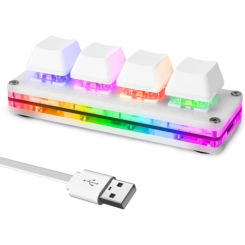 [Australia - AusPower] - Ecarke Mini 4-Key Keypad Mechanical Gaming Keyboard, Set by Yourself Programming with 1.5m USB Data Cable（Upgrade Cherry Shaft & RGB LED） White 