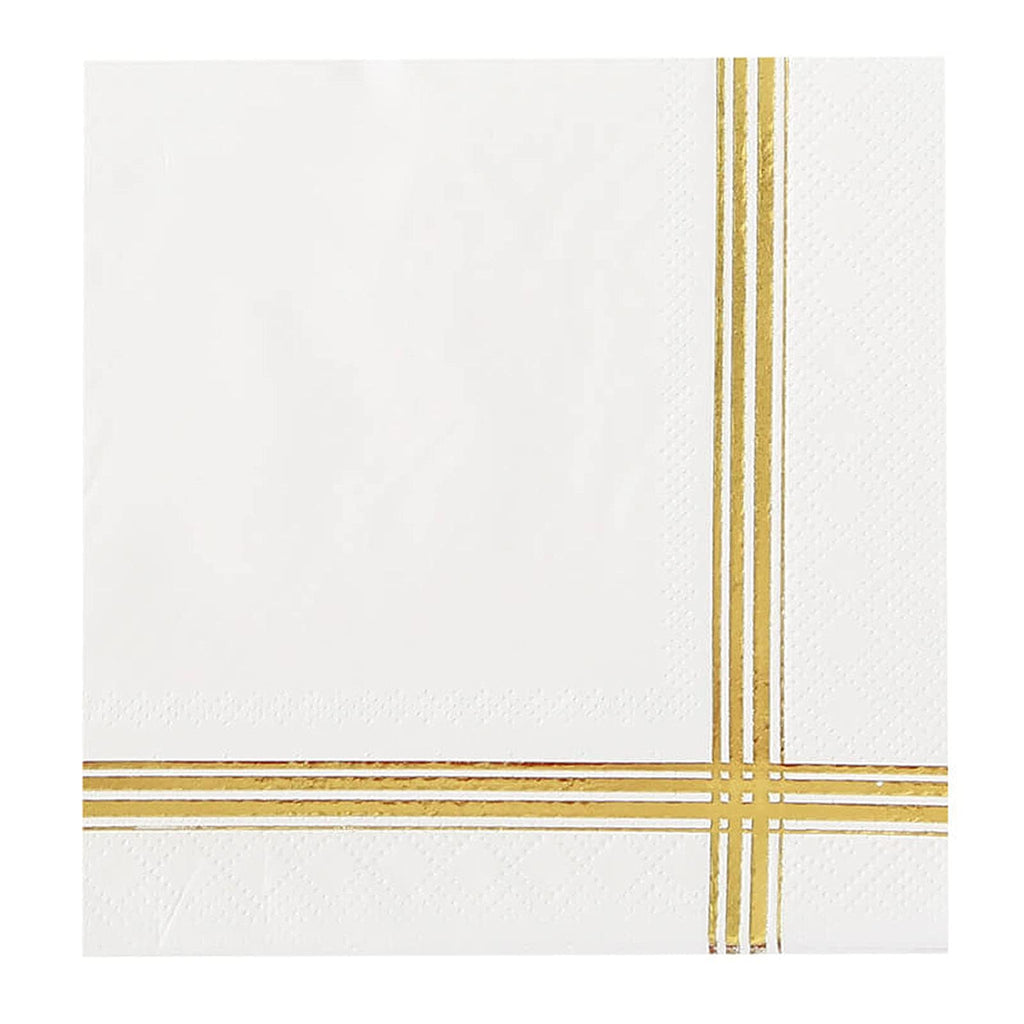 [Australia - AusPower] - Gexolenu Shiny Gold Stripe Foil Cocktail Napkins,- Decorative Paper beverage Stripe Napkins, , Perfect for Wedding table decoration, Birthdays & Anniversary Parties, Daily Use(3-ply, 50 Pcs,10" x 10") White + Gold Stripe 