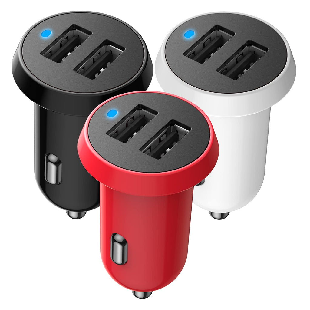 [Australia - AusPower] - Car USB Charger 3 Pack, Mini Dual Port 24W 4.8A Fast Charger Flush Mount Car Power Adapter for iPhone 11 12 Mini Pro Max/X Xs XR Xs Max 8 7 6s Plus Samsung Note 9/Galaxy S10/S9 Tablets and More… 