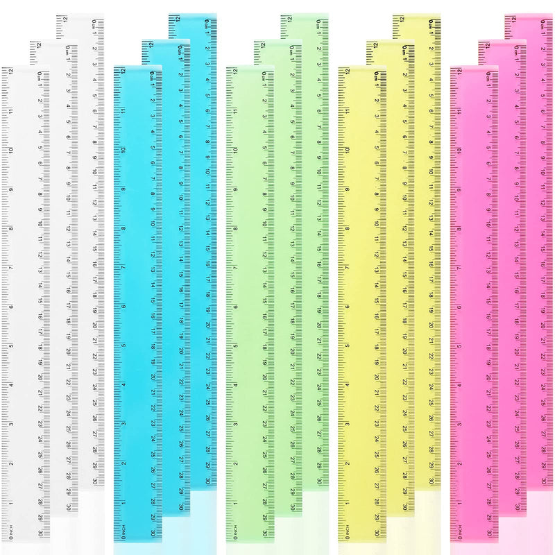 [Australia - AusPower] - 15 Packs Plastic Rulers Straight Rulers Assorted Colors Ruler Plastic Measuring Tool 12 Inch for Student School Office Supplies, 5 Colors 