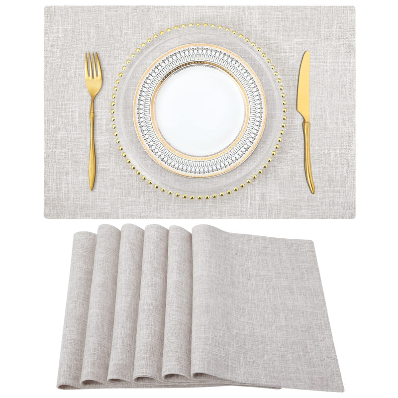 [Australia - AusPower] - homing Neutral Beige Cloth Placemats Set of 6 – Cotton Linen Blend Washable Farmhouse Dining Table Mats for Indoors & Outdoors, Easy to Clean, 14 x 19 Inch 