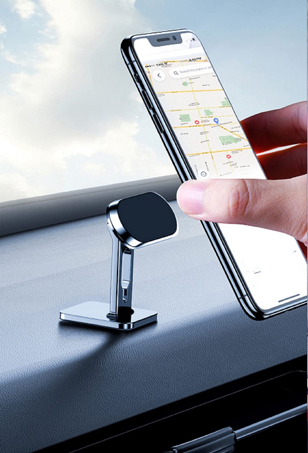 [Australia - AusPower] - SAYLEN T-Shaped Dashboard Magnetic Phone Car Mount ，360° Adjustable Cell Phone Magnet , Black Magnetic Phone Car Holder， Alloy Magnetic Phone Mount [8 Pack N52 Strong Magnet] 