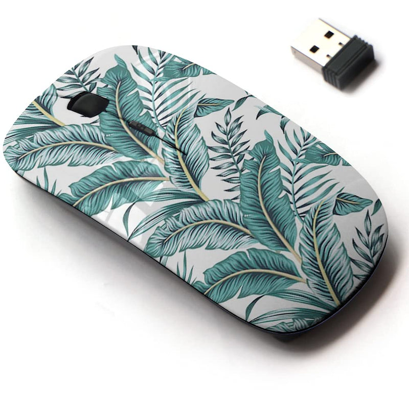 [Australia - AusPower] - 2.4G Wireless Mouse with Cute Pattern Design for All Laptops and Desktops with Nano Receiver - Tropical Banana Green Leaves 