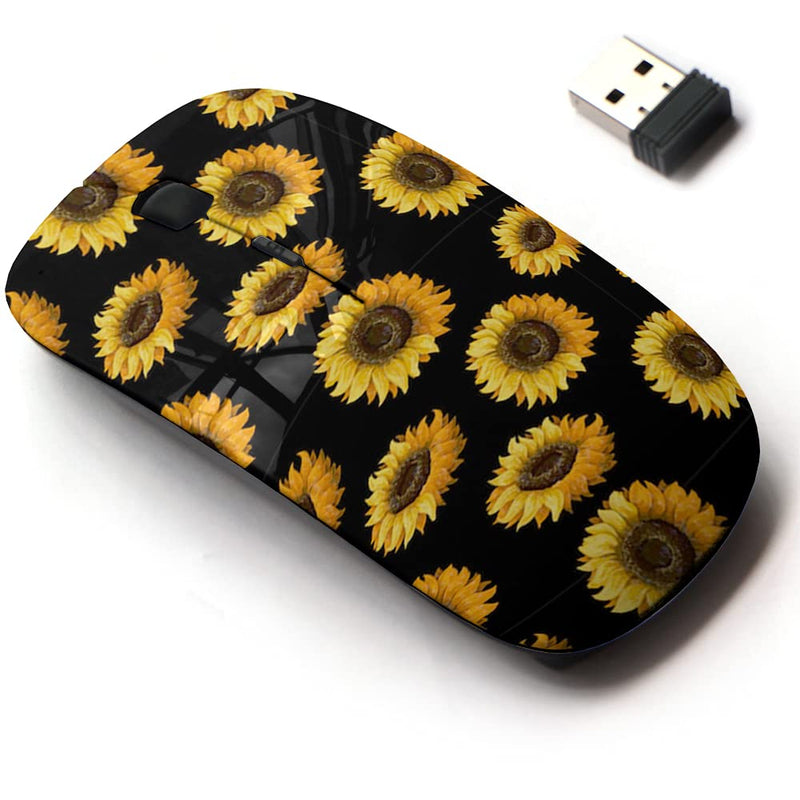 [Australia - AusPower] - 2.4G Wireless Mouse with Cute Pattern Design for All Laptops and Desktops with Nano Receiver - Sunflowers on Black 