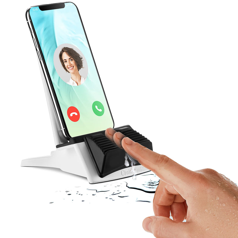 [Australia - AusPower] - ChikChat Phone Stand/Tablet Holder with Silicone Finger Wiping Mat | Special Phone Holder for Desk to Keep Your Screen Clean | Great Handy iPad & iPhone Stand for Shower, Cooking, Painting and More 