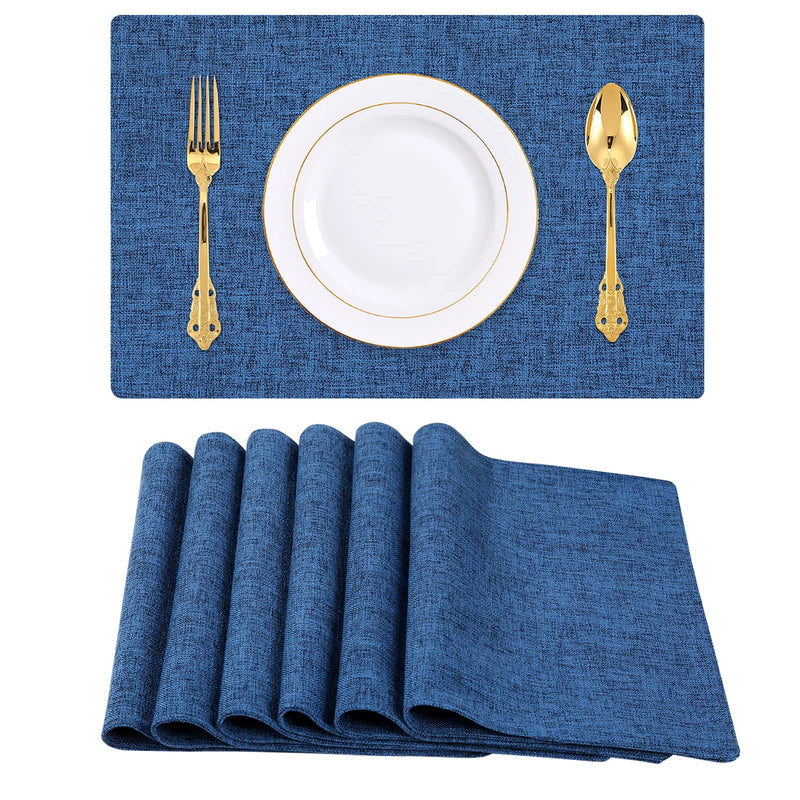 [Australia - AusPower] - Homaxy Cotton Linen Placemats for Dining Table Set of 6, Heat Resistant Washable Table Mats, Easy to Clean Place Mats, 13" x 19", Blue 