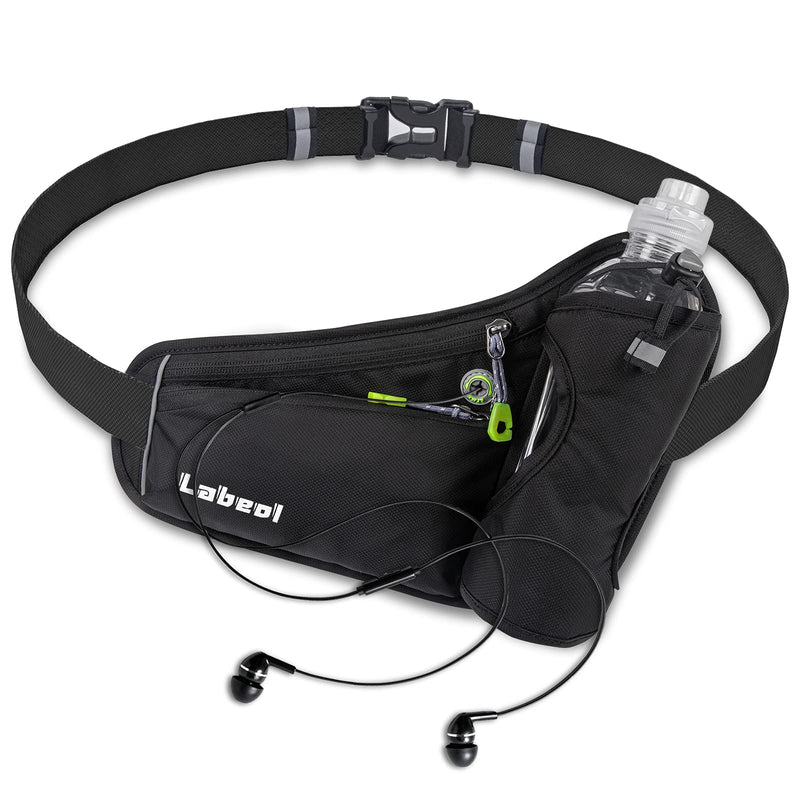 [Australia - AusPower] - Labeol Running Water Bottle Hydration Belt with Water Bottle Holder Hiking Walking Waist Pack Reflective Adjustable Fanny Pack Compatible for Phone Waistband Outdoor Running Belt (Black) Black 