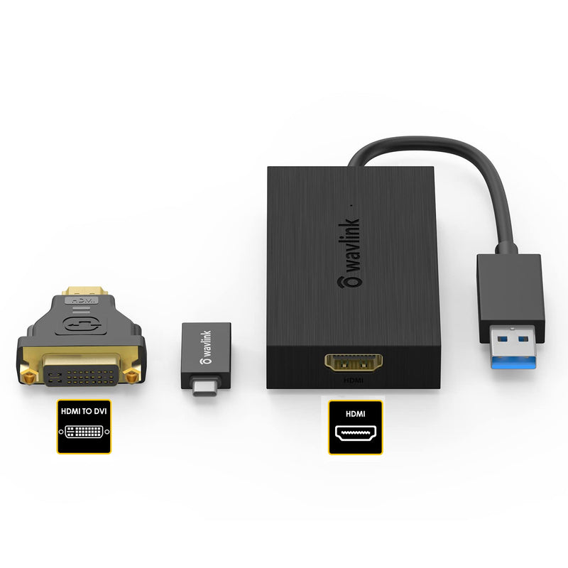 [Australia - AusPower] - WAVLINK USB 3.0 to HDMI/DVI Video Graphic Adapter, 4K@30Hz Multi-Display Converter, Support Windows Mac OS Android Chrome, Perfect for Home Theater, Playing Games, Meeting or Corporate Training USB 3.0 to HDMI/DVI Adapter 