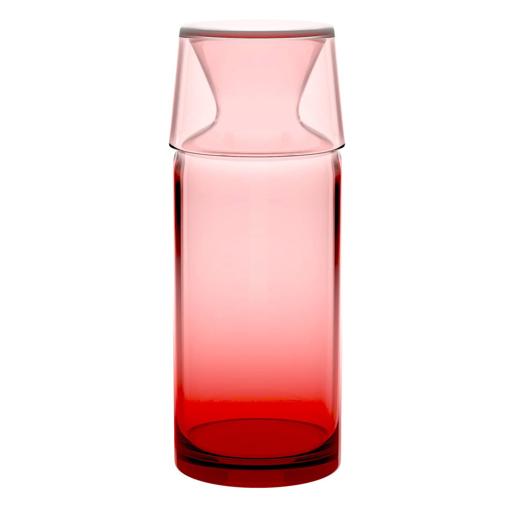 [Australia - AusPower] - Rakle Bedside Water Carafe – 23.6oz Water Carafe with Glass – Clear / Colored Water Pitcher for Nightstand, Bedroom, Bathroom – Glass Water Carafe for Mouthwash, Water, Lemonade, Juice Red 