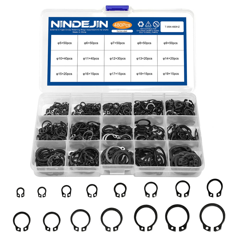[Australia - AusPower] - NINDEJIN External Retaining Rings Snap Rings Assortment Kit, Circlip Circlip Retainer Rings Set (C-Clip Carbon Steel) C-clip Carbon Steel 