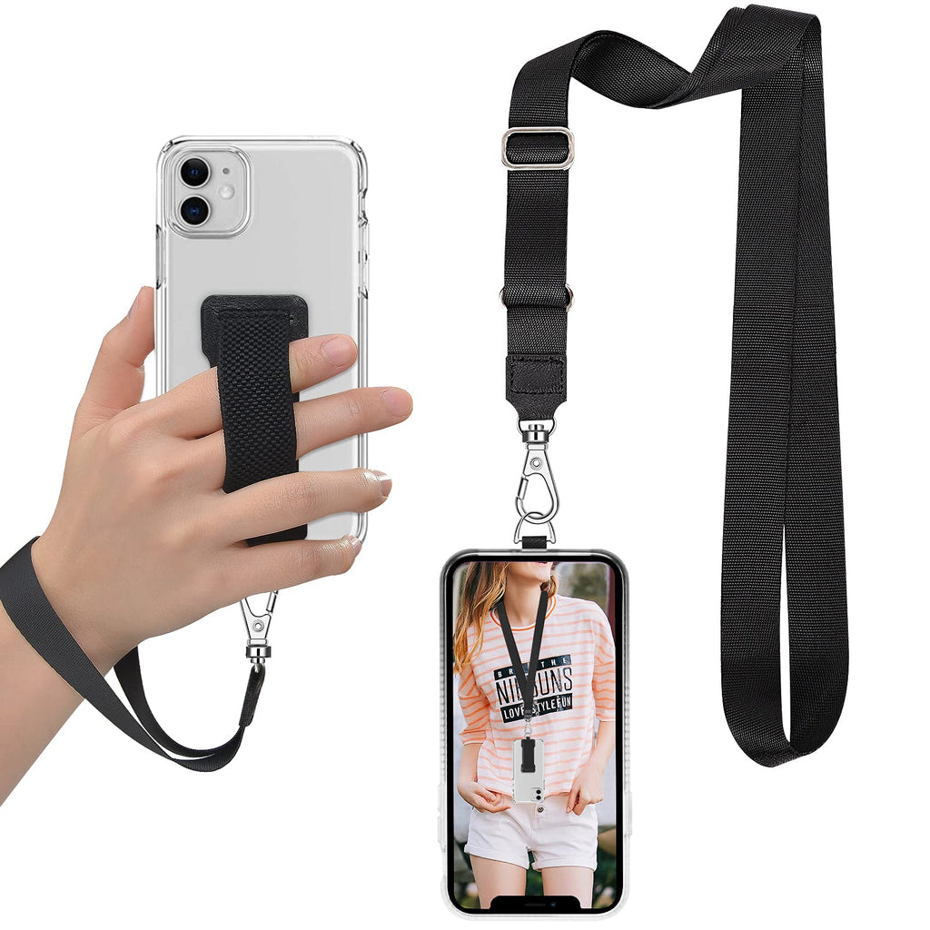 [Australia - AusPower] - CISID Phone Lanyard, 3 in 1 Pack, 1x Phone Lanyard, 1x Phone Grip, 1x Phone Wrist Strap, Black Neck Nylon Cell Phone Lanyard Phone Loop Finger Holder for Hand Compatible with All Mobile Phones 