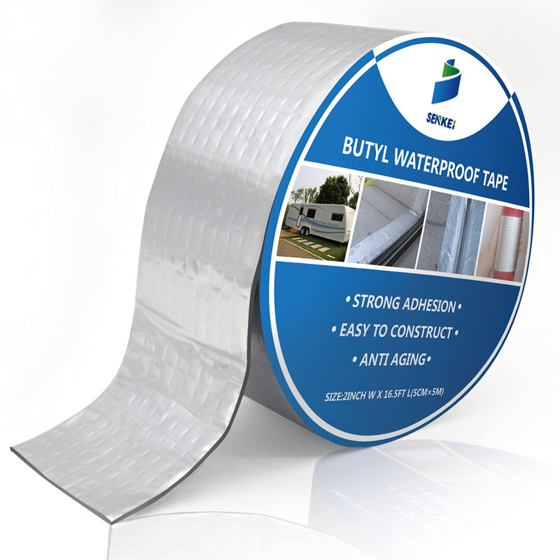 [Australia - AusPower] - SENKEI Butyl Tape Waterproof 2"W X 16.4'L, Multi-Use Outdoor Waterproof Leak Repair and Seal Strip, for Window, Roof, RV, Boat, Tent, Aluminum Foil Tape with Strong Butyl Rubber 