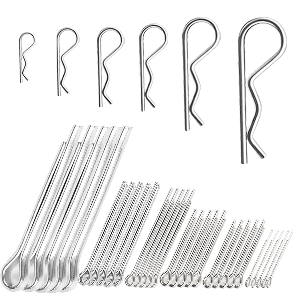 [Australia - AusPower] - 60 Pcs Cotter Pin Hair Pin Assortment Kit, Zinc Plated R Clip Key Fastener Fitting Set for Use on Hitch Pin Lock System Automotive Marine Tractors Mower Carts Truck Engine Repair, 12 Size 2 Style 