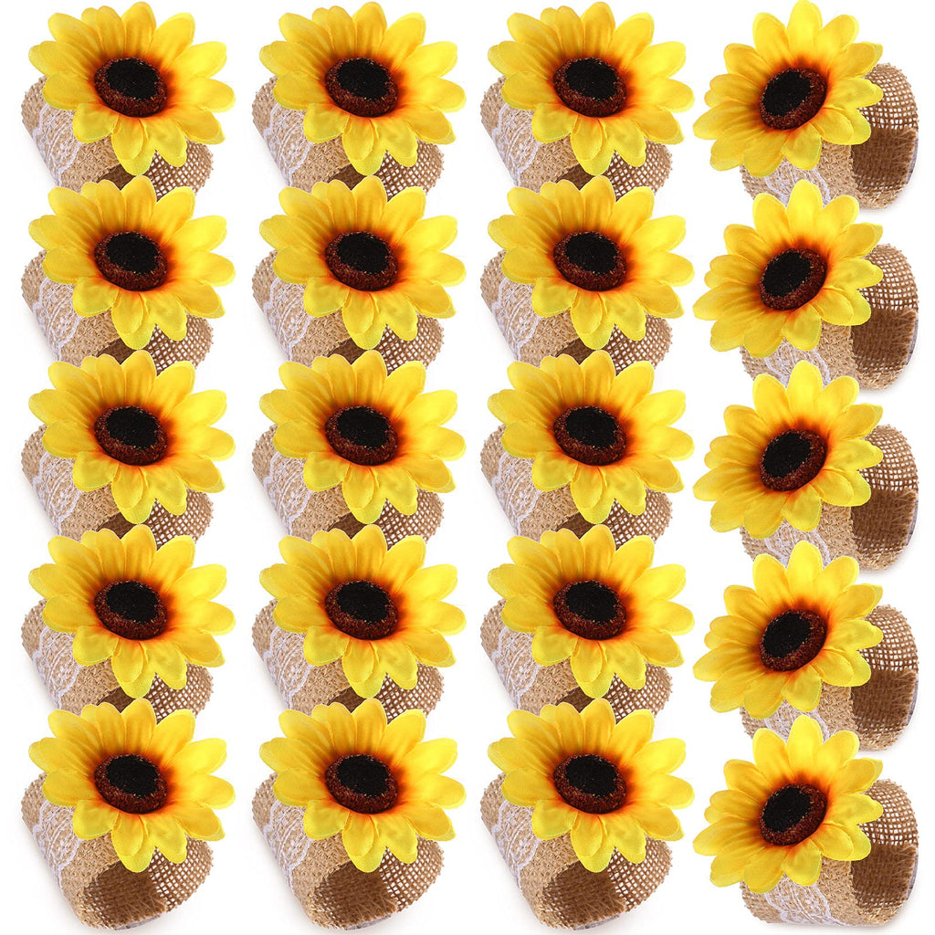 [Australia - AusPower] - 20 Pieces Thanksgiving Fall Sunflower Napkin Ring Holders Farmhouse Fall Napkin Rings Burlap Lace Linen Yellow Flower Buckle for Christmas Xmas Wedding Banquet Party Dinning Table Setting Decoration 