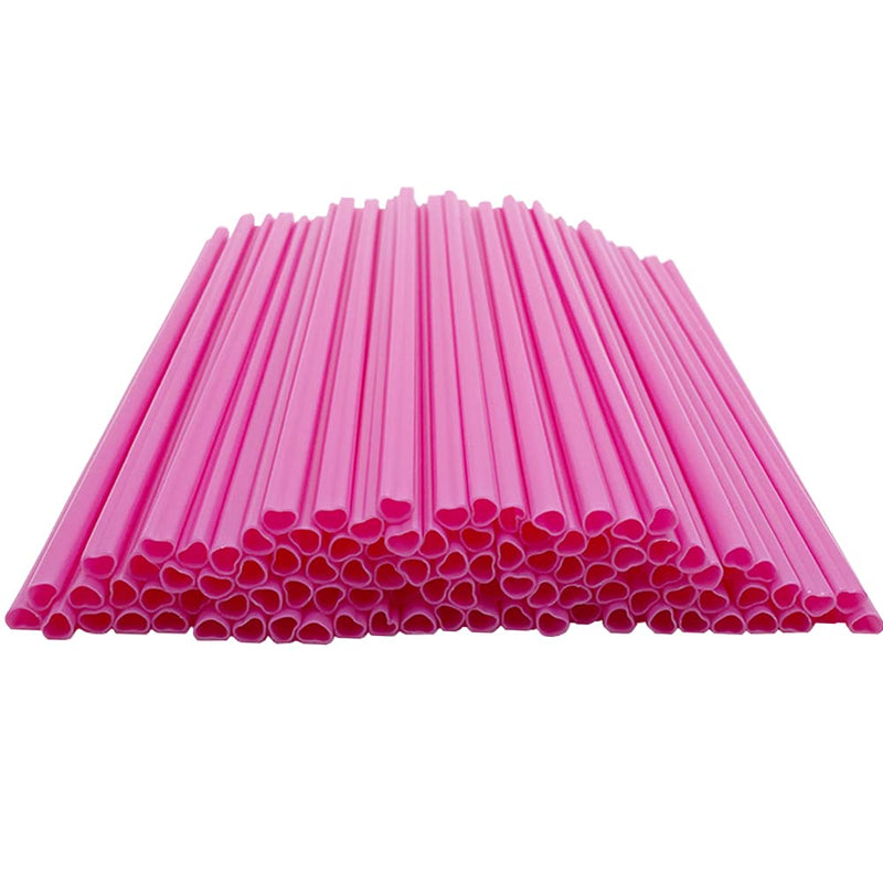 [Australia - AusPower] - 100Pcs Heart Shaped Straws 8.26-inch Pink Plastic Party Straws by WerkaSi, Thick Disposable Drinking Straws 