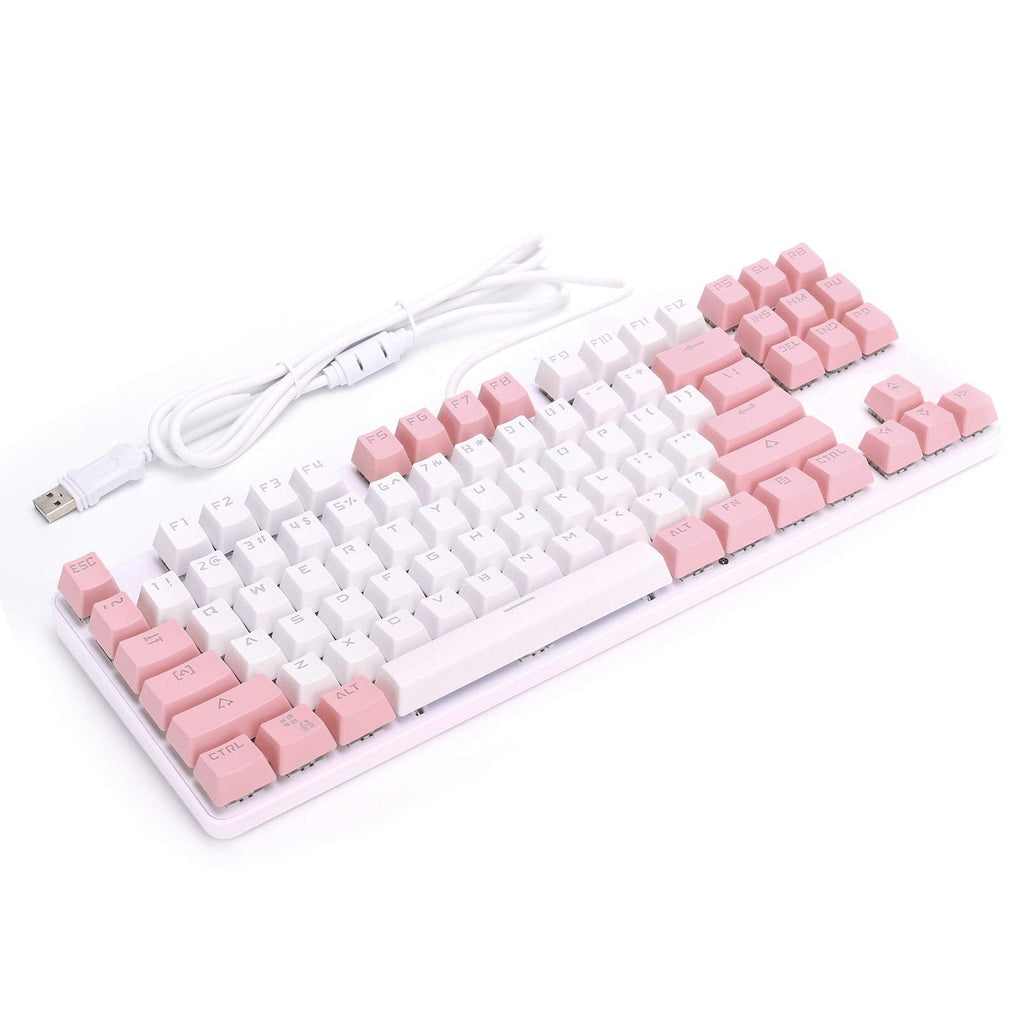 [Australia - AusPower] - 753 Mechanical Keyboard 87 Keys, Cute USB Gaming Keyboard, Small Backlight Keyboard, Blue Switch Mixed Light Mechanical Keyboard for PC Laptop Desktop(White+Pink) white+pink 