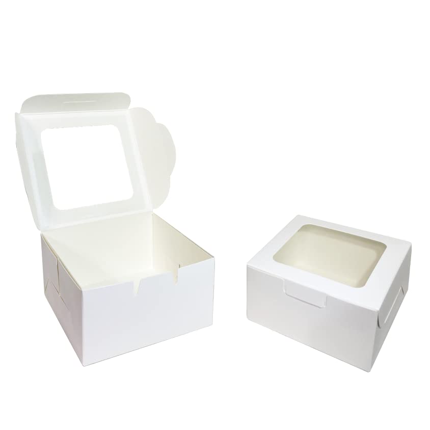 [Australia - AusPower] - White Paper Bakery Boxes - 25-Pack Single Pastry Box 4-Inch Packaging with Clear Display Window, Donut, Mini Cake, Pie Slice, Dessert Disposable Take-Out Container, Holds 1, 4 x 2.3 x 4 Inches 25 Pack White 