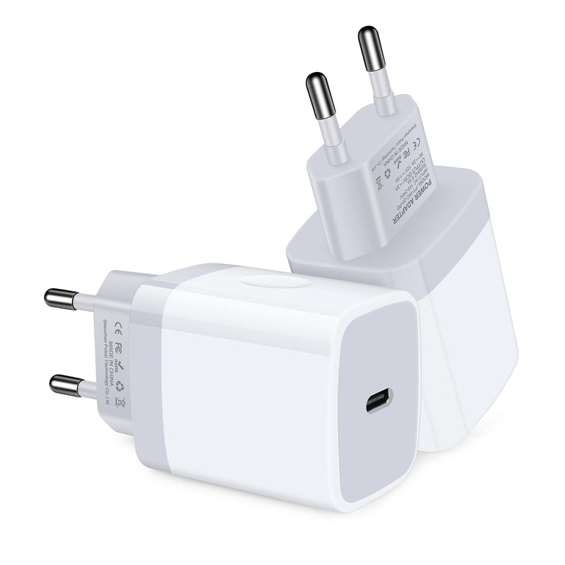 [Australia - AusPower] - USB C Adapter, European Plug Adapter, 2-Pack Fast 20W Europe Travel Plug Power Adapter Type C Wall Chargers for iPhone 12 11 Pro Max SE XR XS X SE 8 7 6, Samsung Galaxy S21,Note 20, iPad, Google Pixel White+Gray 