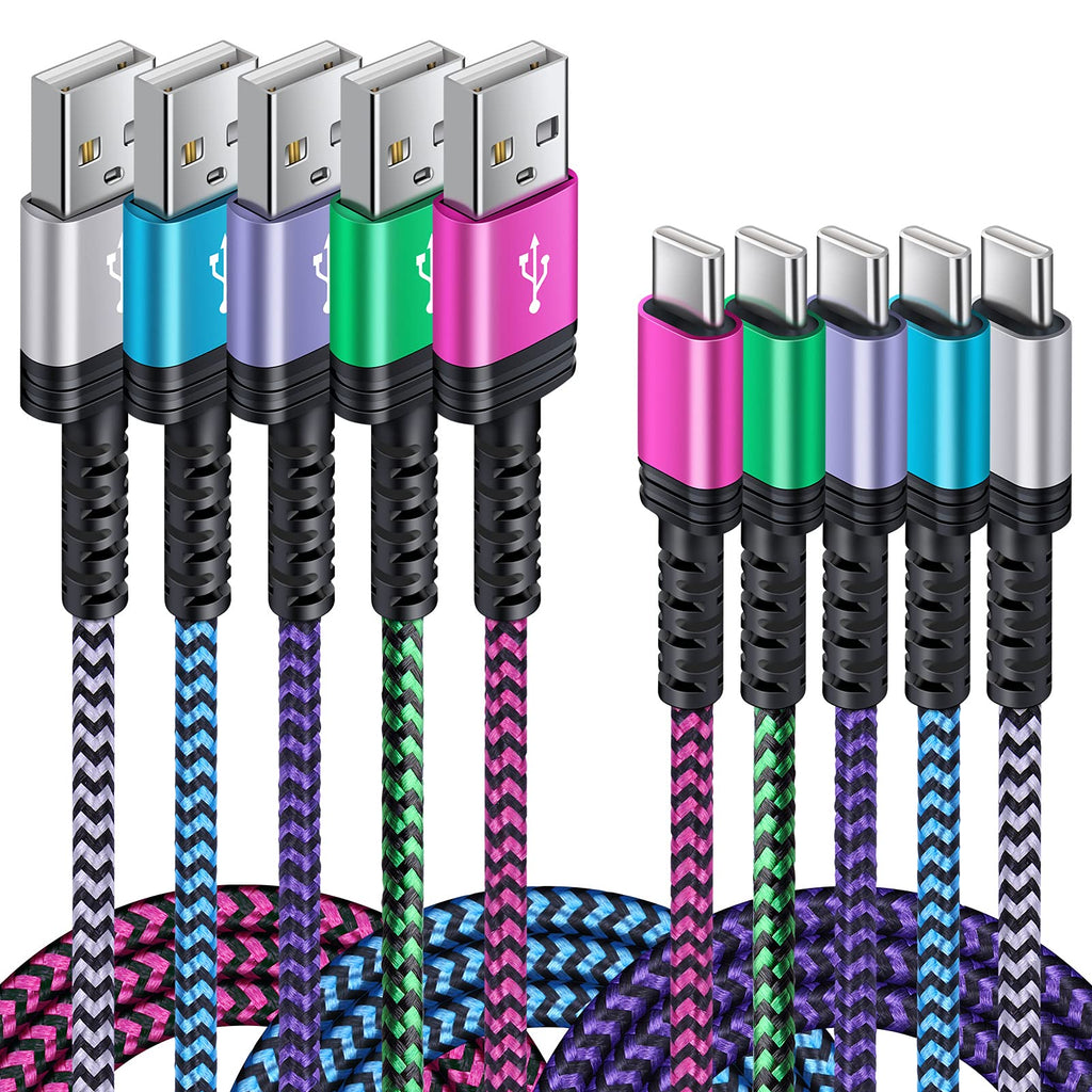 [Australia - AusPower] - 5PACK Android Charger Cable C Fast Charging Phone Charger Type C to USB A Power Cord 6FT/2.4A for Samsung Galaxy S21 S20 S10 S9 S8 S20 FE/Note 21/20 Ultra A12 A01 A50 A20 A21 A51 A32 A42 A72 A52 Moto 