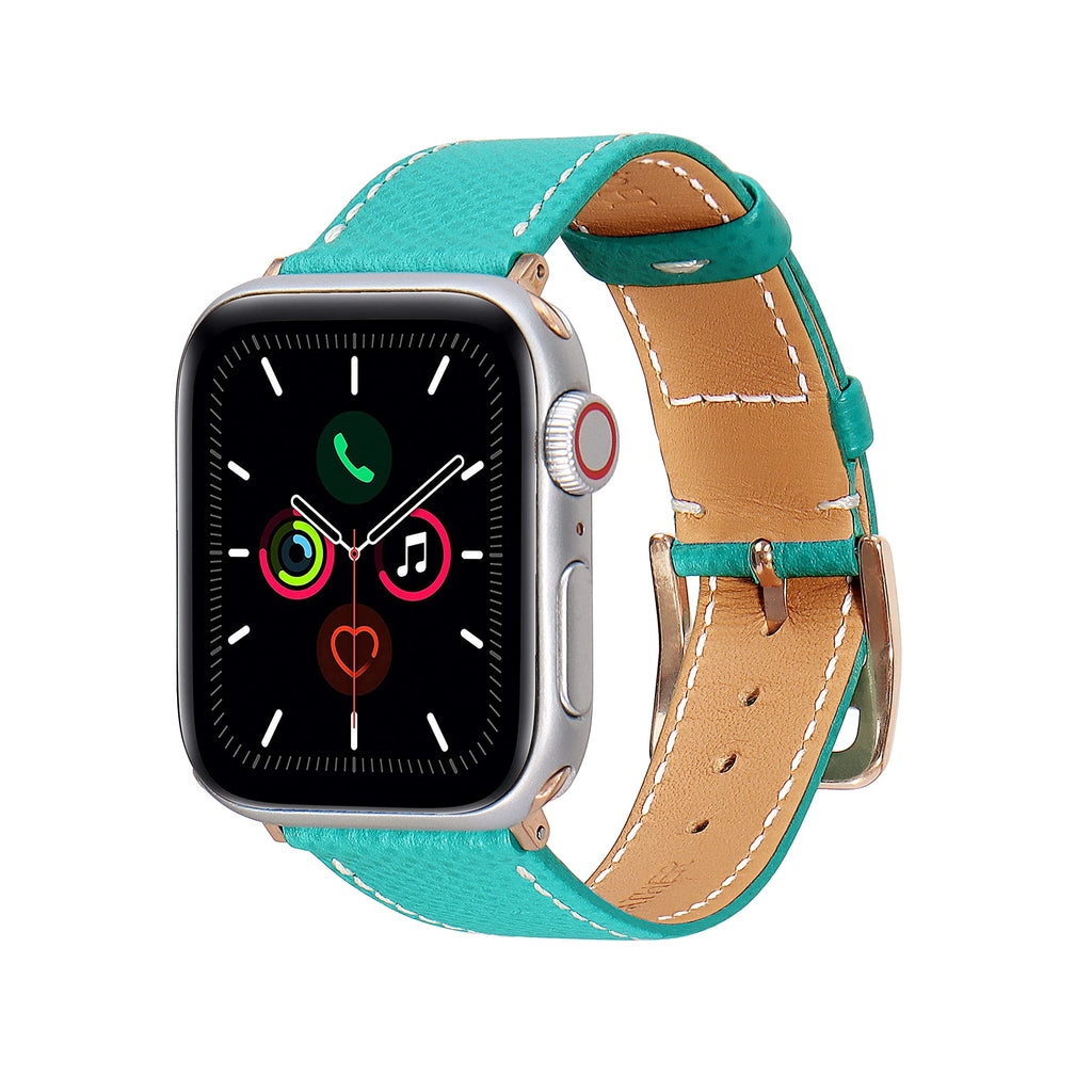 [Australia - AusPower] - Heyon Women Leather Band Compatible with Apple Watch 38mm 40mm 42mm 44mm,Genuine Leather Watch Band for iWatch Green Band/Gold Adapter 38mm/40mm 