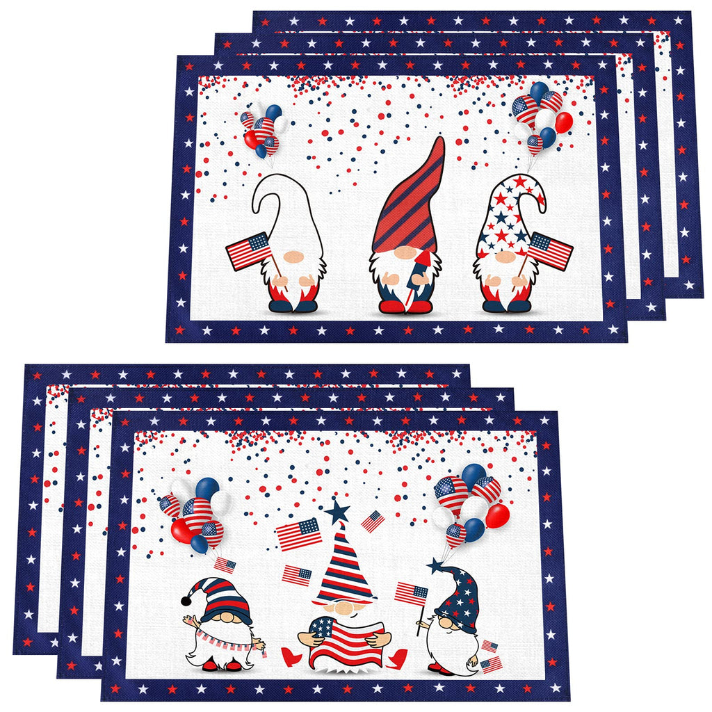 [Australia - AusPower] - Aneco 6 Pack Independence Day Table Mats Strip and Star Placemat Cotton and Linen Gnomes Placemat for Indoor and Outdoor Party Decorations, 12 x 18 Inches 