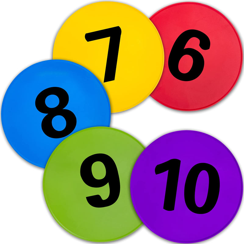 [Australia - AusPower] - 9 inch Numbered Spot Markers Floor Dots Flat Cones Poly Spots Non Slip Rubber Agility Markers for Kids Soccer Football, Basketball Training Markers, Dance Practice and Drills with Flat Cones Points 9inch 6-10 