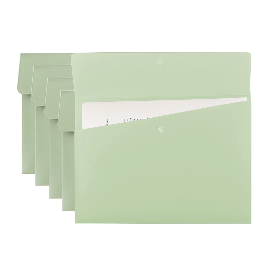 [Australia - AusPower] - VANRA Poly File Folders Letter Size File Jackets Organizer Plastic Envelope A4 Flat Document Holder with Snap Button Closure (Pastel Green, Pack of 5) Pastel Green 