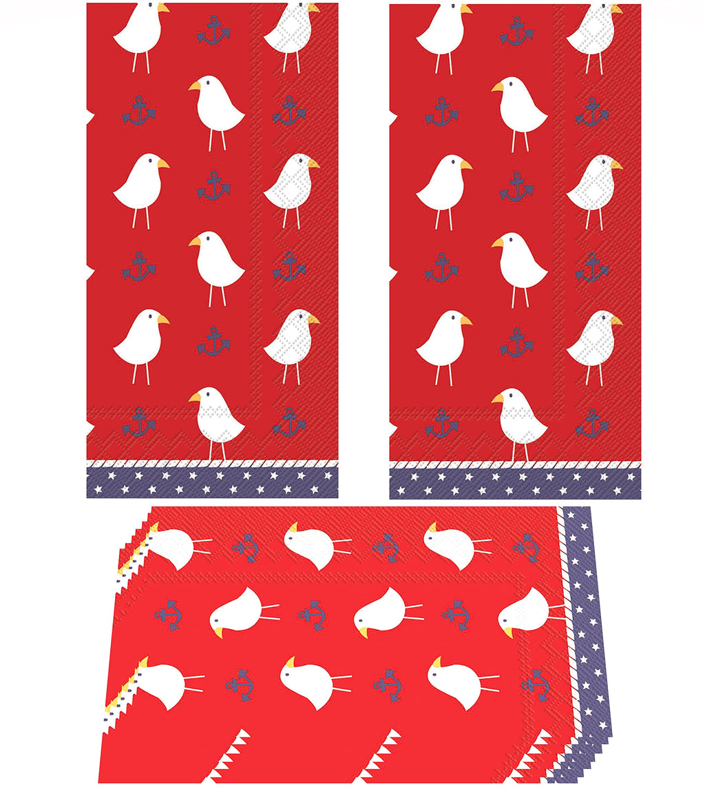 [Australia - AusPower] - Guest Towels Disposable Bathroom Anchor and Seagull Decor Hand Paper Decorative Fingertip or Dinner Napkins Nautical (32, Red White and Blue Nautical) 32 Little Seagulls Red White Blue 