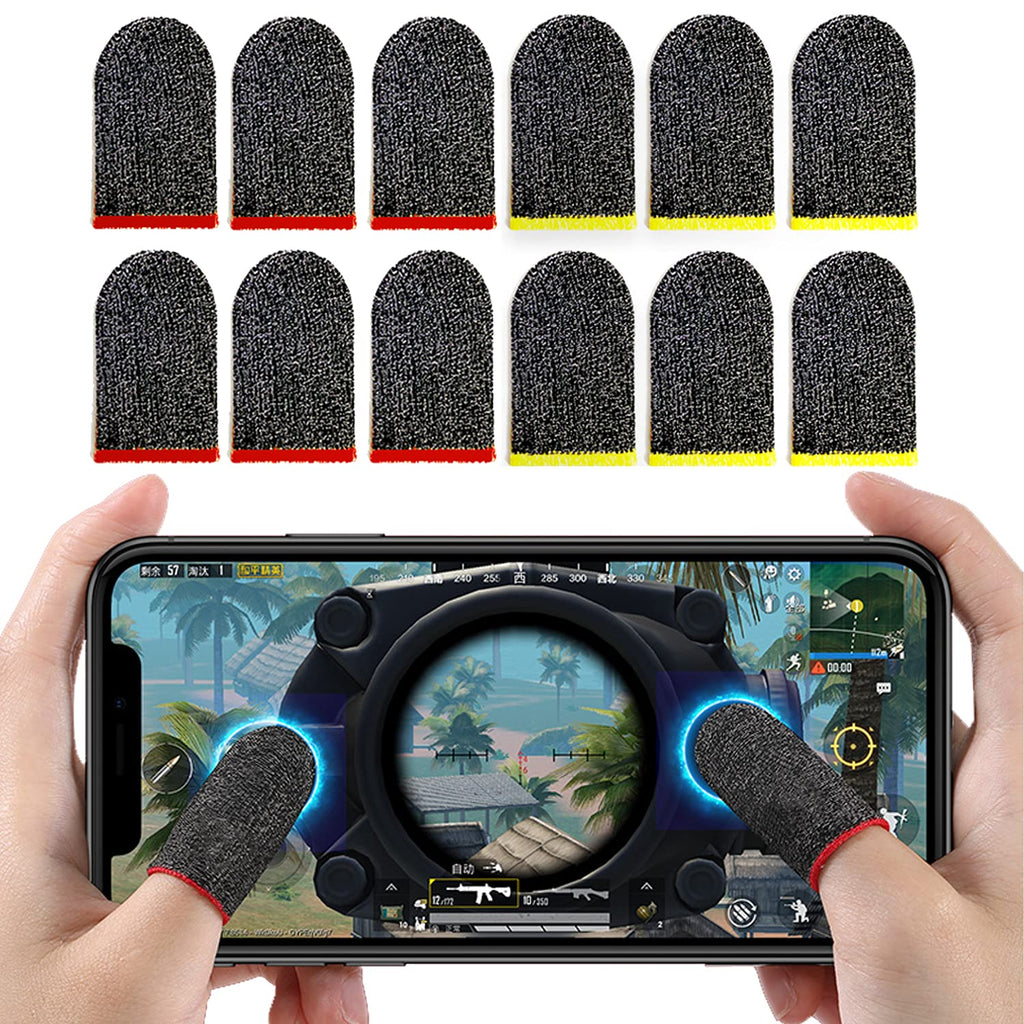 [Australia - AusPower] - [Upgraded] Gaming Finger Sleeves (12 PCS) Thumb Finger Sleeve for Phone Game Controller PUBG, League of Legend, Rules of Survival, Knives Out, Anti-Sweat Breathable Seamless Gaming Gloves - Larger Yellow&Red 