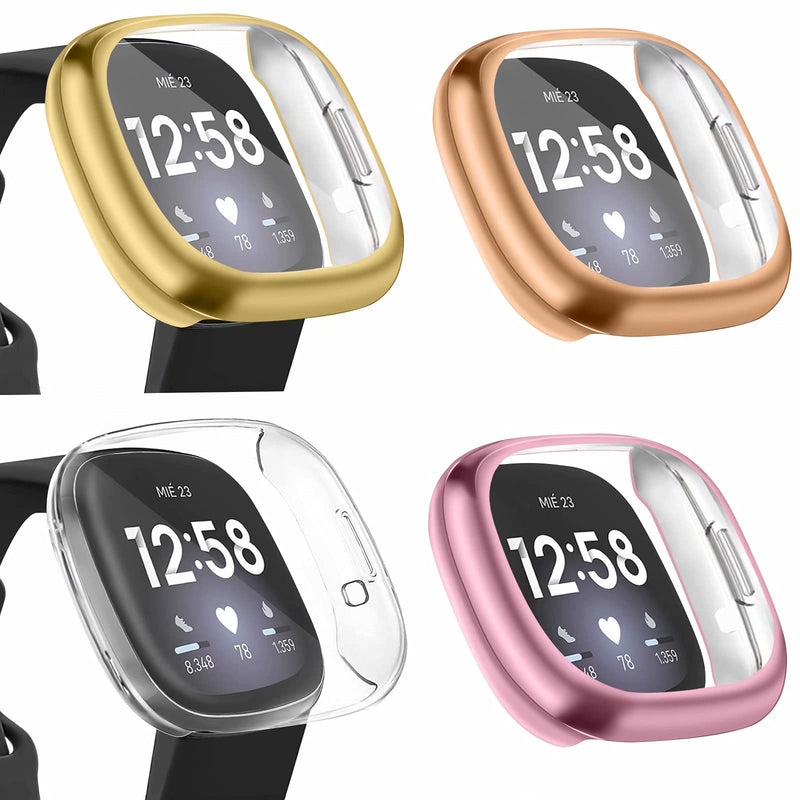 [Australia - AusPower] - [4 Pack] Mugust Screen Protector Compatible with Fitbit Versa 3 Case and Fitbit Sense Case, TPU Plated Full Around Protective Case Cover for Fitbit Versa 3 Smartwatch (RoseGold, Gold, Clear, RosePink) RoseGold, Gold, Clear, RosePink 