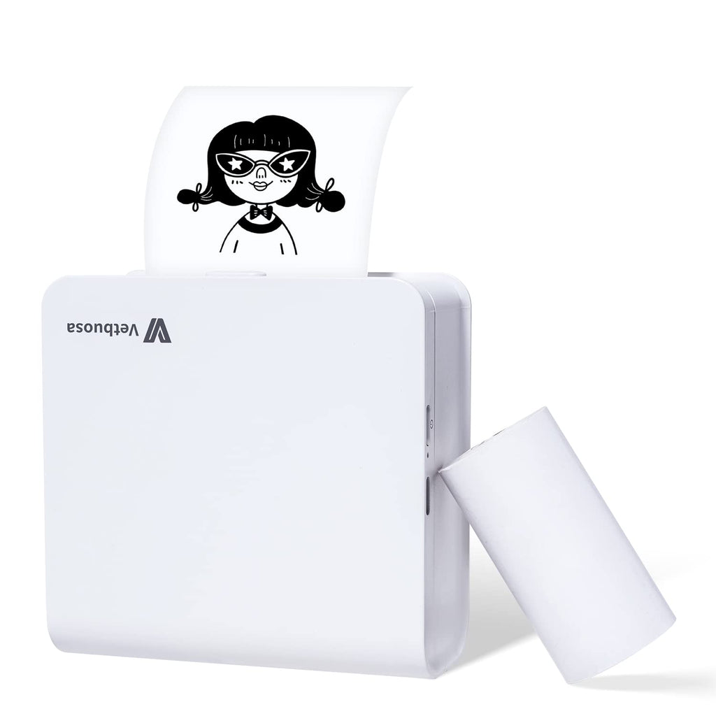 [Australia - AusPower] - Vetbuosa Mini Pocket Printer - Bluetooth Thermal Printer Portable Pocket Printer Compatible with iOS + Android for Work Plans, Memo, Journal, Study Notes, Black and White Picture - White… 01 