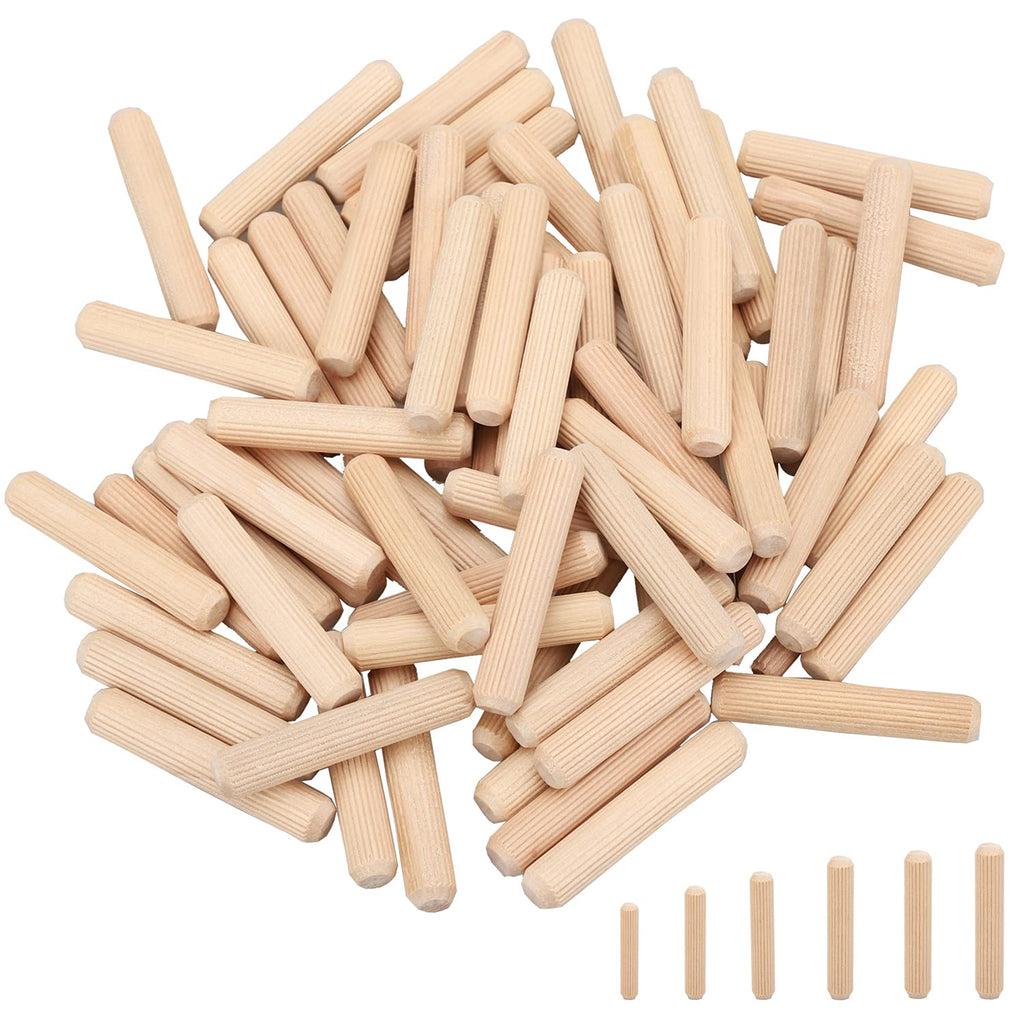[Australia - AusPower] - Docvania 100 Pcs 1/4 X 1 Inch Fluted Wood Dowel Pins Wooden Beveled Ends Tapered Straight Grooved Pins for Furniture and Wood Crafts 1/4"X1" 