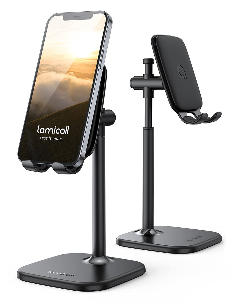 [Australia - AusPower] - Cell Phone Stand, Lamicall Phone Holder - Height Angle Adjustable Mobile Phone Stand for Desk, Office, Compatible with iPhone 13, 13 Pro, Pro Max, Mini 12 11 X Xr 8 7 6 Plus, 4-10'' Cellphone & Tablet Black 