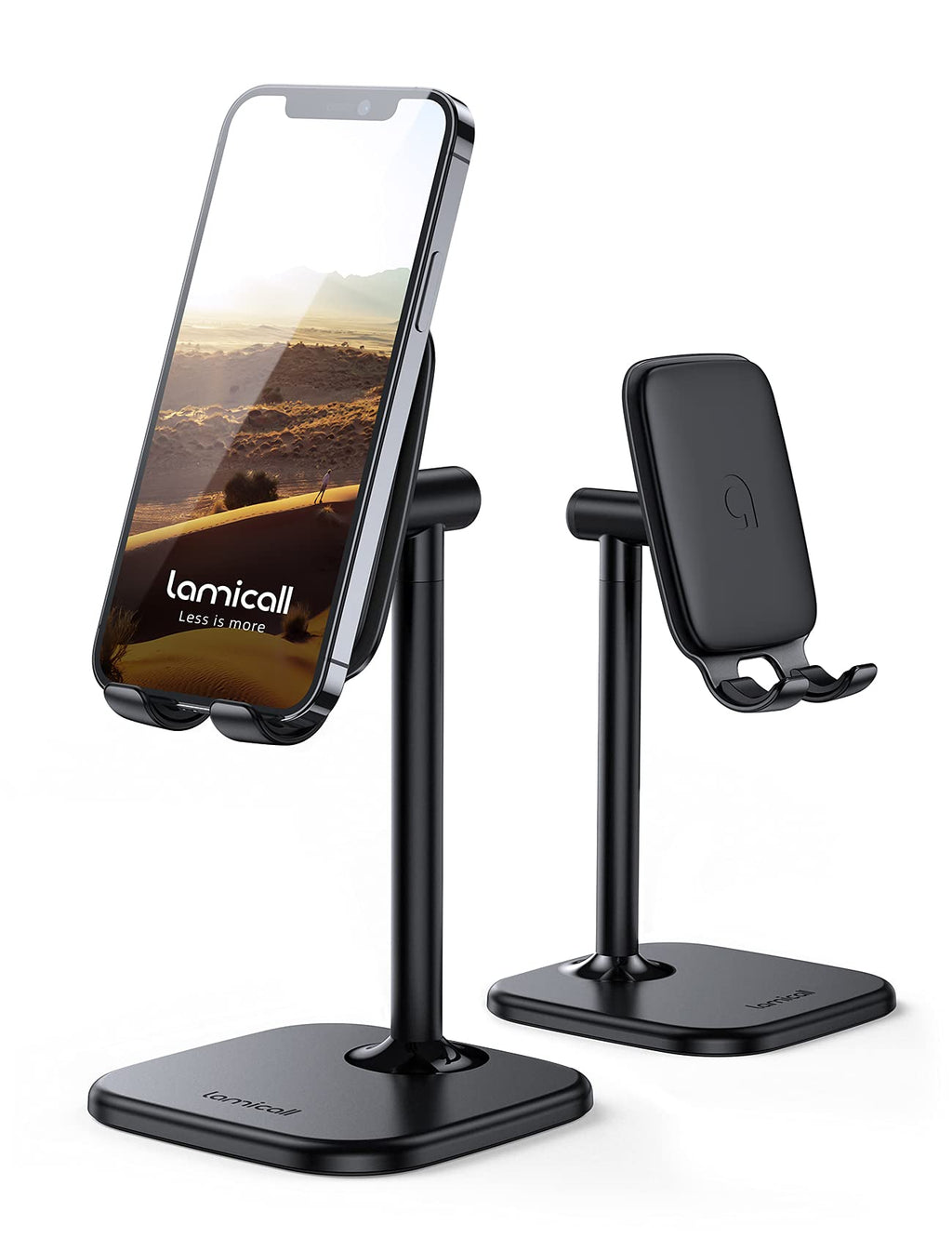 [Australia - AusPower] - Lamicall Cell Phone Stand for Desk - Adjustable Mobile Phone Holder Dock for Table, Desktop, Office, Compatible with iPhone 13 12 11 X Xr Pro Max 8 7 6 Plus, iPad Mini, 4-10'' Cellphone and Tablets Black 