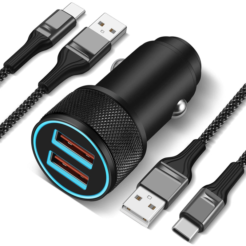 [Australia - AusPower] - JUNVANG Fast Car Charger for Samsung Galaxy S22/S21/S20/Ultra/S10/S9/S8, Note 20/10/9/8, Pixel, LG, Moto, Quick Charger Dual Port USB Car Charger Adapter with 2 X 3FT USB Type C Cable (3 in 1) 