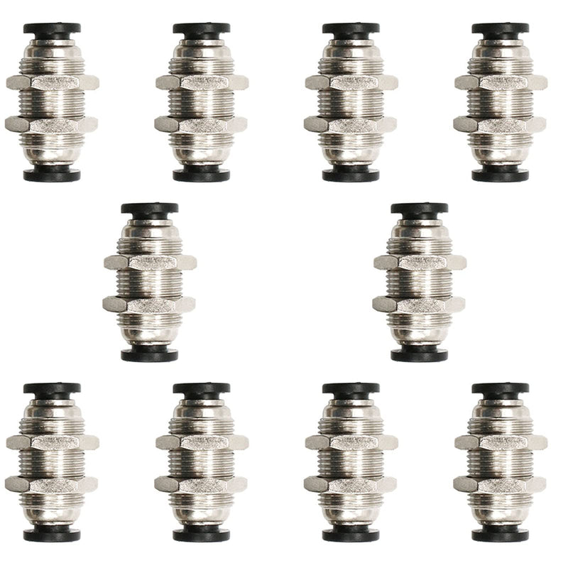 [Australia - AusPower] - Jienk 10Pcs Bulkhead Union 1/4" x 1/4" Tube OD Push to Connect Tube Fitting, PMM-1/4 Pneumatic Quick Connect Air Fitting 1/4" OD 10 