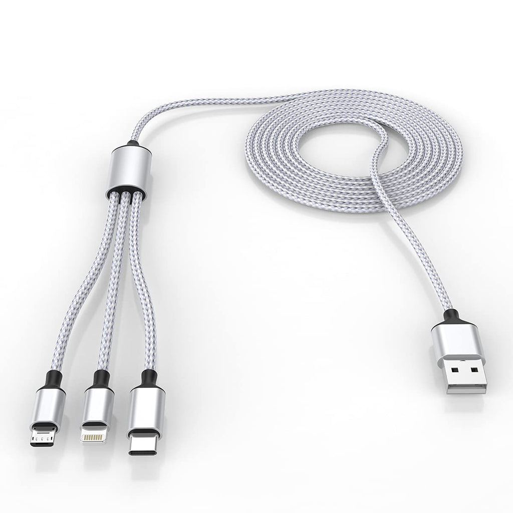 [Australia - AusPower] - Multi 3 in 1 USB Long iPhone Charging Cable, 3M/10Ft Nylon Braided Universal Phone Charger Cord USB C/Micro USB/Lightning Connector Adapter for Android/Apple/Samsung/LG/Pixel/Huawei/XiaoMi(Gray) 3M Gray 