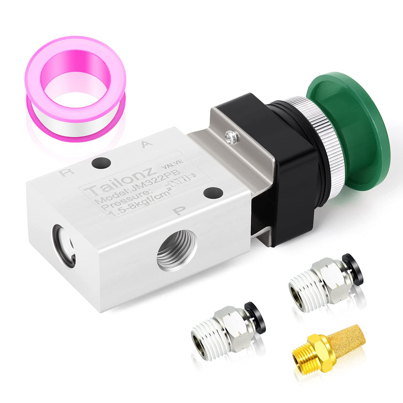 [Australia - AusPower] - TAILONZ PNEUMATIC Green 1/4”NPT Manual Control Type Mushroom Push Button 3 Way 2 Position Pneumatic Control Mechanical Valve 
