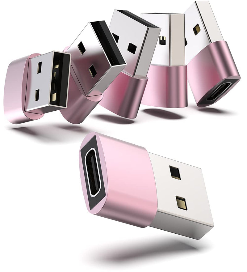 [Australia - AusPower] - USB C to USB Adapter (6-Pack), USB Type C to USB A 2.0 Charger Cable Converter for iPhone 12 Mini Pro Max, Airpods, iPad, Samsung Galaxy Note 10 S21 S20, Google Pixel 5 4A 3A XL (Pink) Pink 