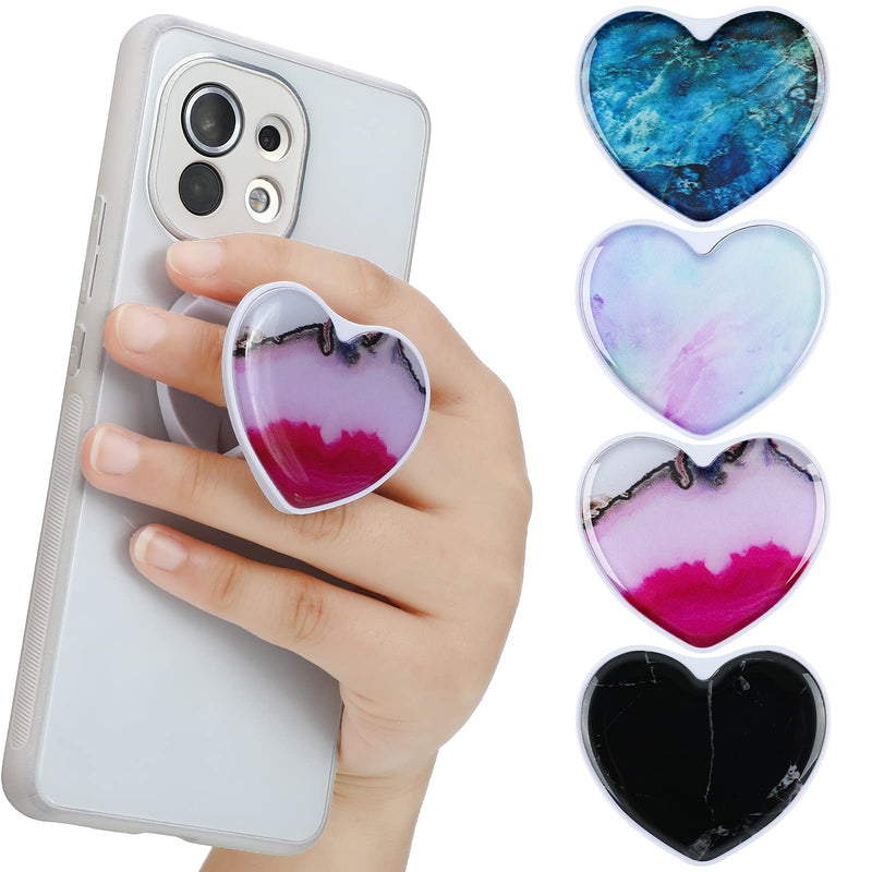 [Australia - AusPower] - 4 Pieces Phone Grip Holder Marble Heart Shape Adhesive Finger Holder Multi-Functional Marble Heart Cell Phone Widely Compatible with Most Phones Cases Phone Grip for Smartphone and Tablets 