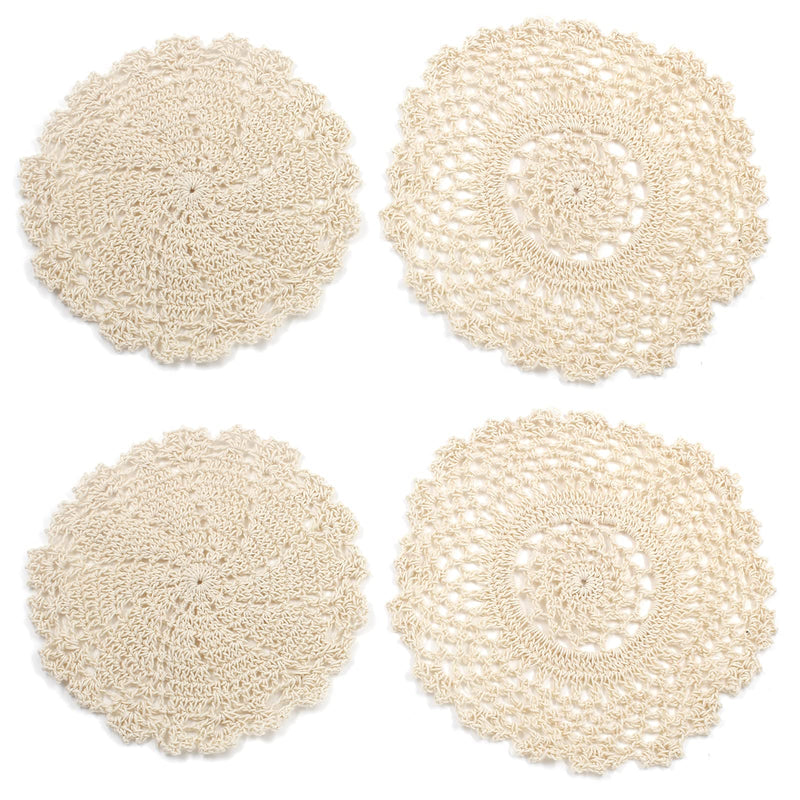 [Australia - AusPower] - Jiozermi 4 Pcs 8 Inch Hand Crochet Lace Doilies, Handmade Vintage Round Lace Doilies Placemats Snowflake Mini Doilies for Table Decoration, Beige 