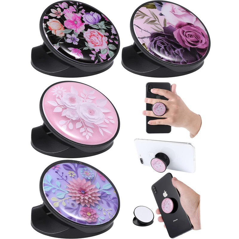 [Australia - AusPower] - 4 Pieces Paper Flowers Phone Grip Holders Flower Pattern Finger Expanding Stand Holder Expanding Grip Widely Compatible with Most Phones and Cases Collapsible Grip for Phones and Tablets 